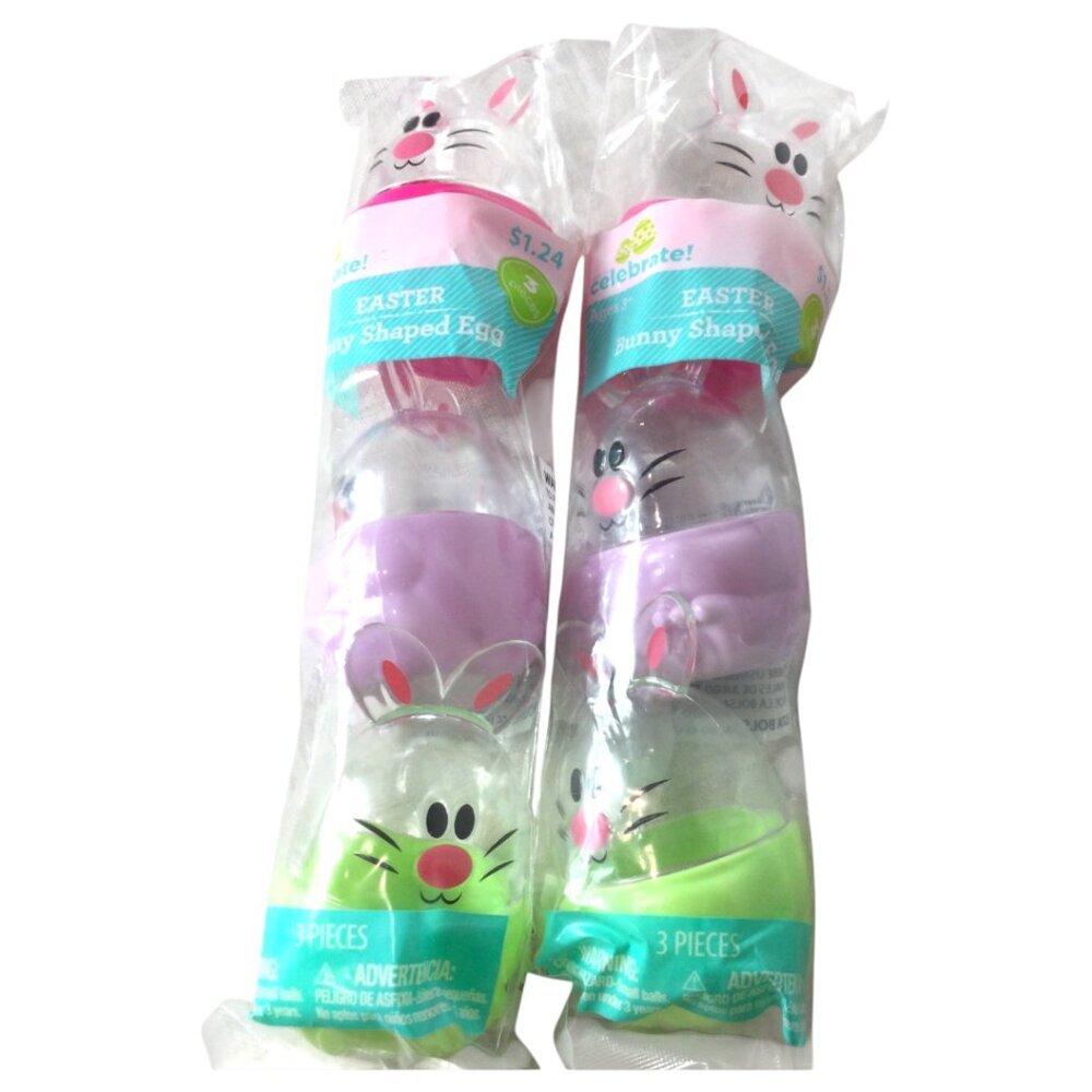 Lot of 2 Way to Celebrate Colorful Plastic Bunny Shaped Easter Eggs 3 Count Each